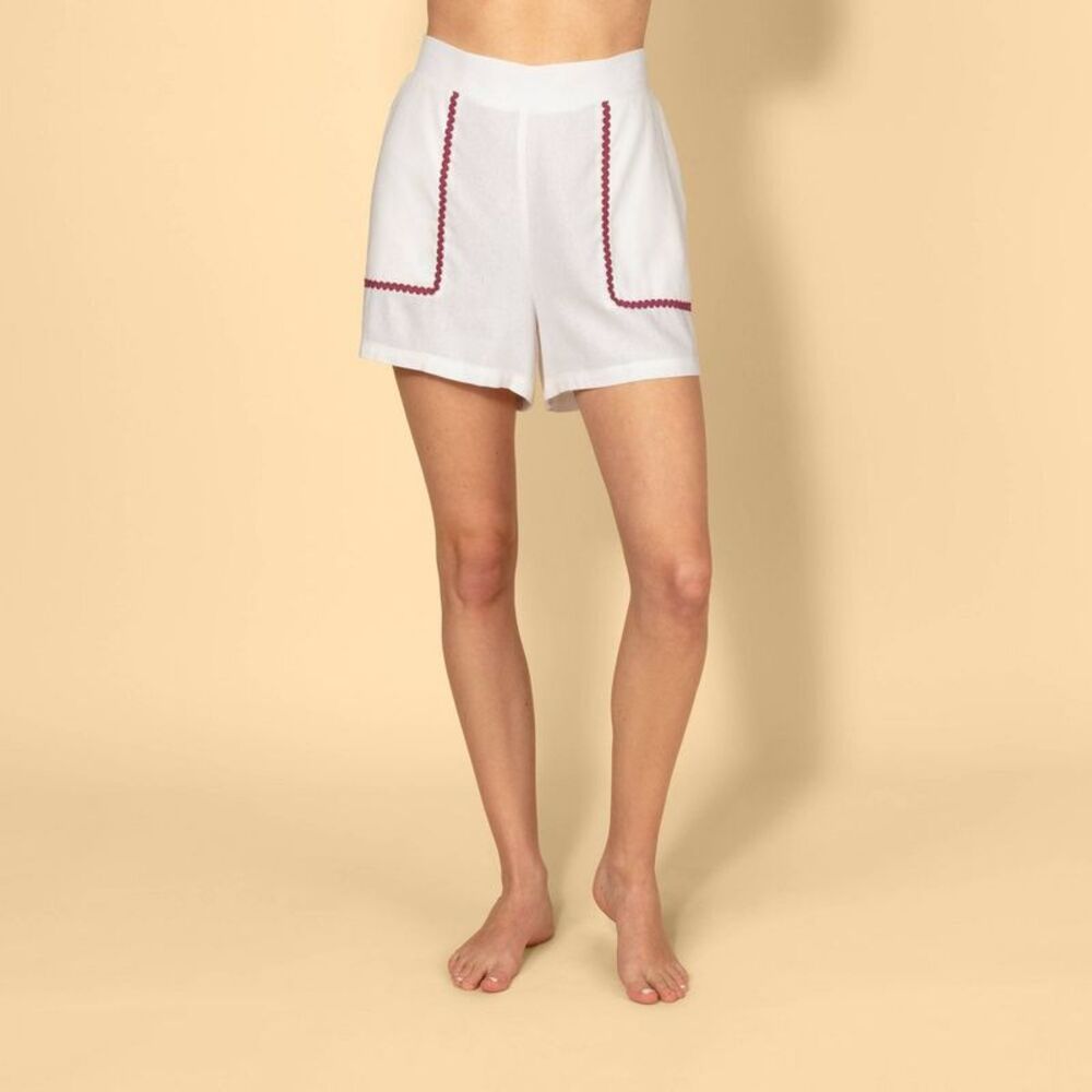 Women's High-Rise Rick-Rack Trim Linen Blend Pull-On Shorts - Cream L